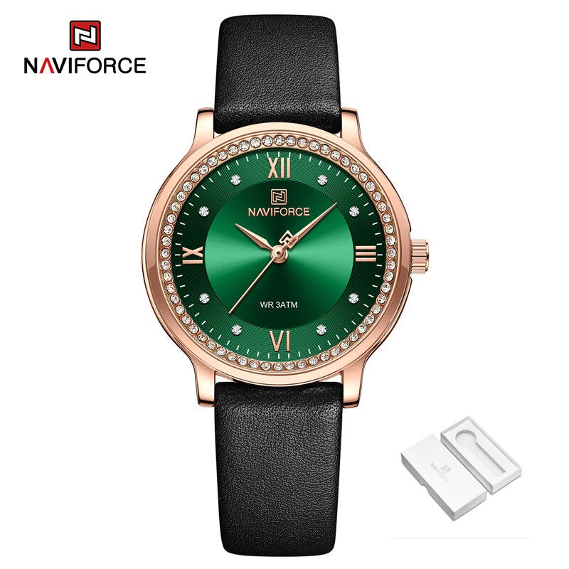 NAVIFORCE Women's Watch Popular Fashion Dress Ladies Waterproof Quartz Leather Strap Wristwatch Girlfriend Gift Relogio Feminino