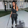 Sporty Women 2 Piece Set Active Wear Black 2021 Fitness Tracksuits One Shoulder Workout Crop Top And High Waist Leggings Sets
