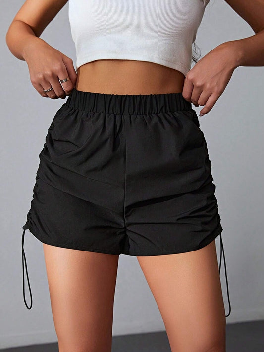 HAOYUAN Cargo Shorts for Womens Black Grey High Waist Side Drawstring Casual Sports Shorts Y2k Summer Active Wear Short Pants