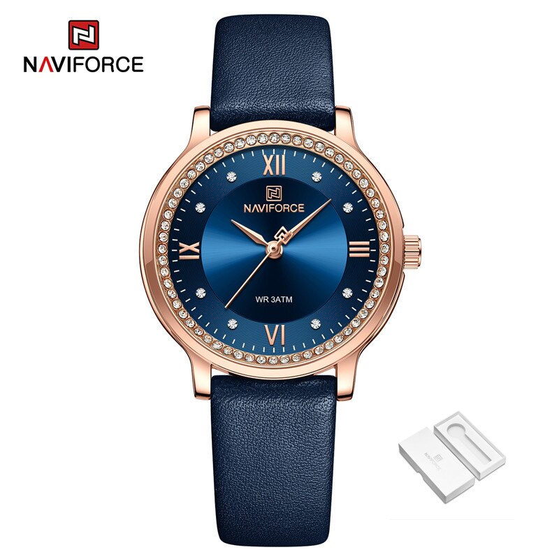 NAVIFORCE Women's Watch Popular Fashion Dress Ladies Waterproof Quartz Leather Strap Wristwatch Girlfriend Gift Relogio Feminino