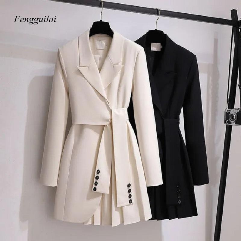 Fashion Trench Coat Dress Women 2023 New Spring Autumn Windbreaker Coat Female Oversize 4Xl Black White Belt Blazer Vintage