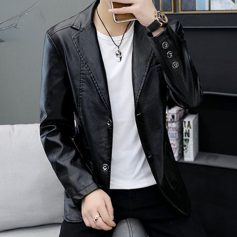 Dress Suit Coat Mens Jackets Lapel Business Leather Jackets Men Pu Blazers Korean Style Slim Fashion Coat Streetwear M-6XL A48