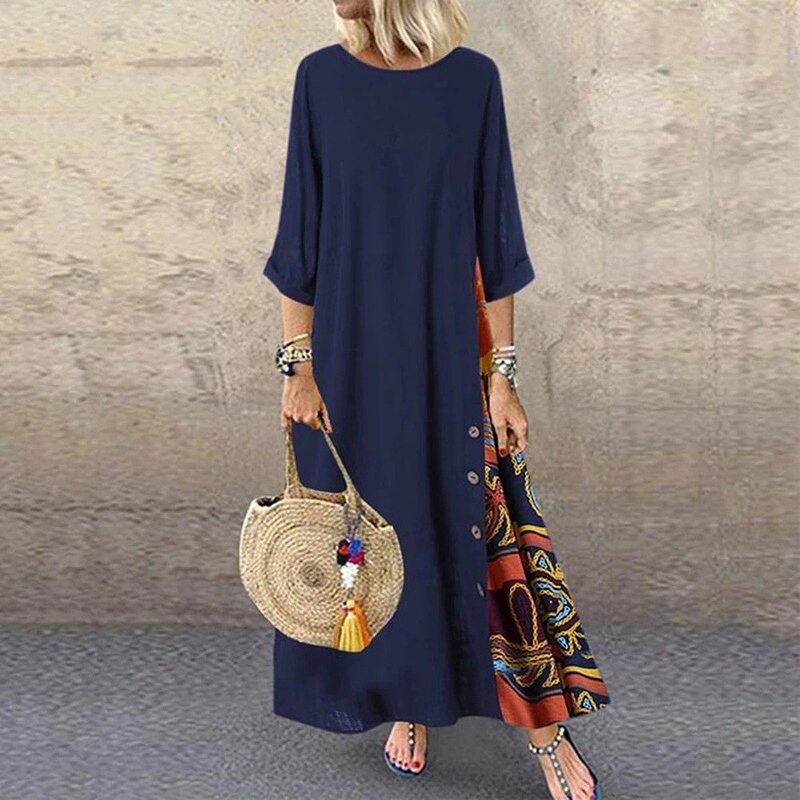 Summer Boho Maxi Dress Women Fashion Floral Printed Loose Sundress Casual High Waist Beach Party Long Dresses Vestidos Robe