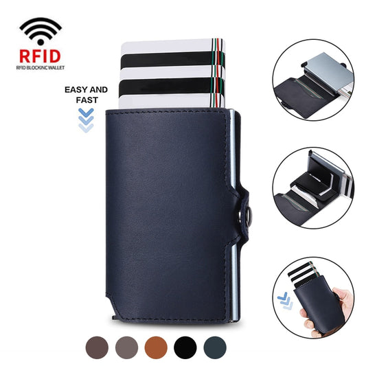 Rfid Cow Genuine Leather Wallets Men Credit Card Holder Wallet Slim Thin Mini Pop Up Smart Wallets Money Bags Male Purse Vallet