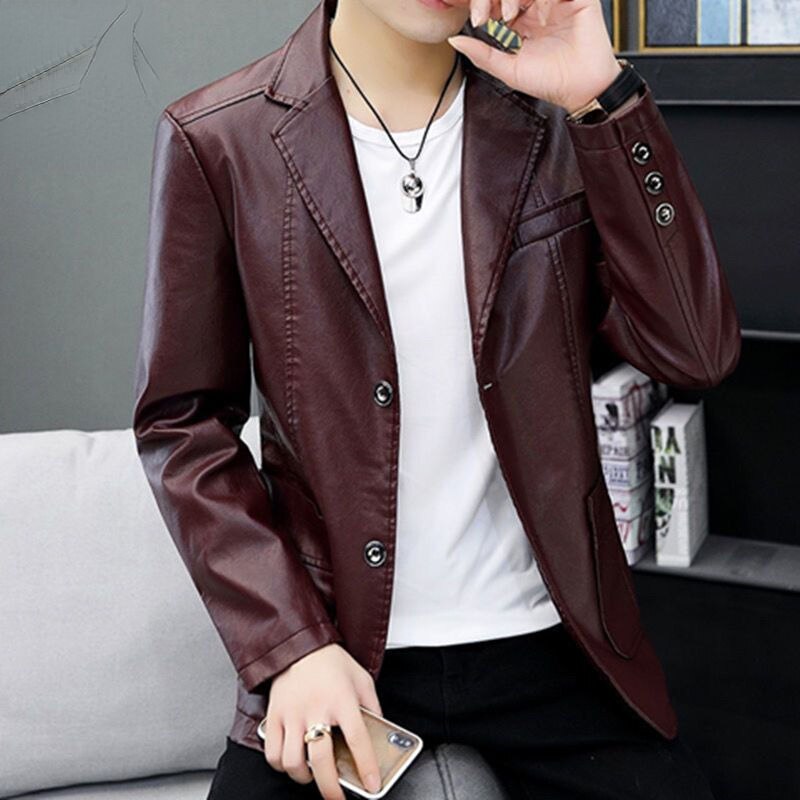 Dress Suit Coat Mens Jackets Lapel Business Leather Jackets Men Pu Blazers Korean Style Slim Fashion Coat Streetwear M-6XL A48