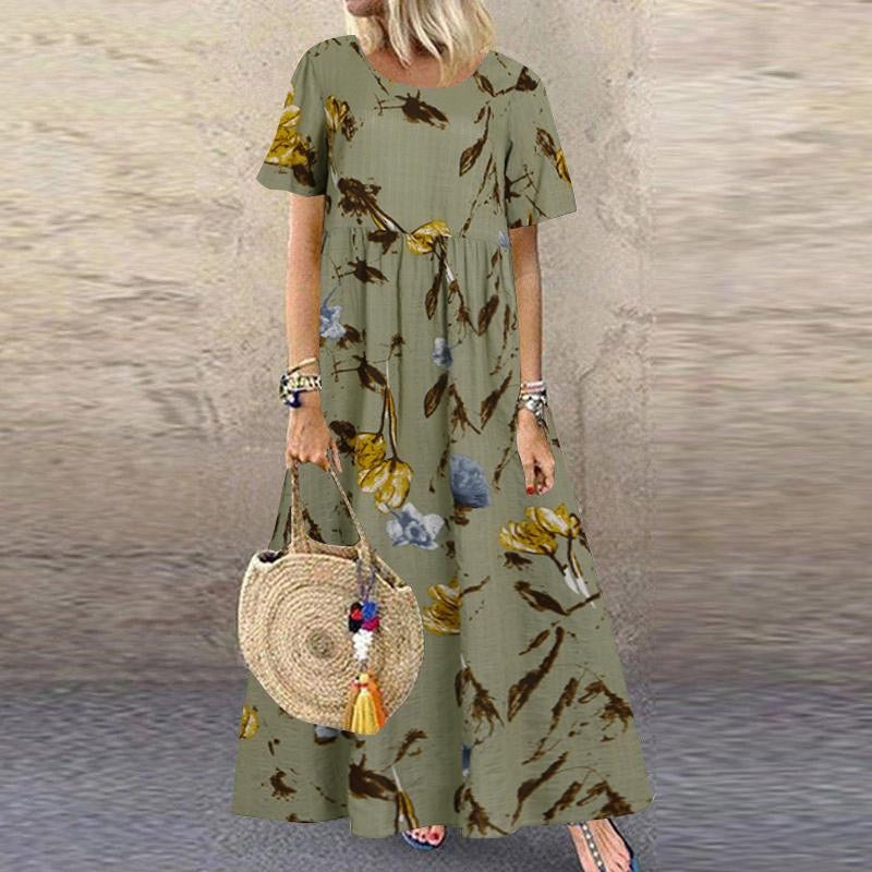 Summer Boho Maxi Dress Women Fashion Floral Printed Loose Sundress Casual High Waist Beach Party Long Dresses Vestidos Robe