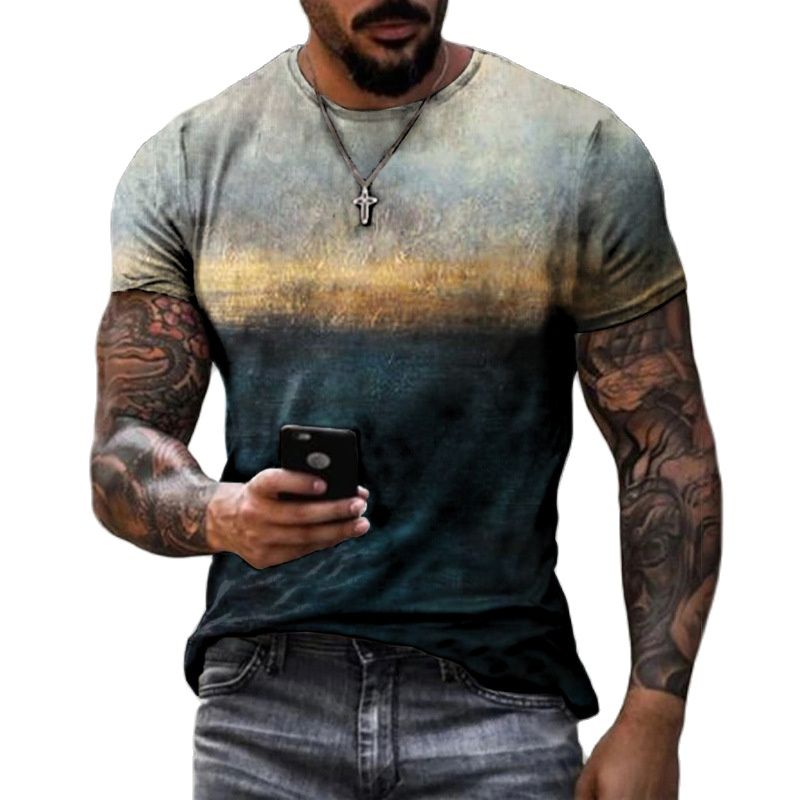 Casual Fashion 3D Printed Summer Short-sleeved Irregular Graffiti Men's T-shirts Round Neck Loose Tops Tees Men Clothing 6XL