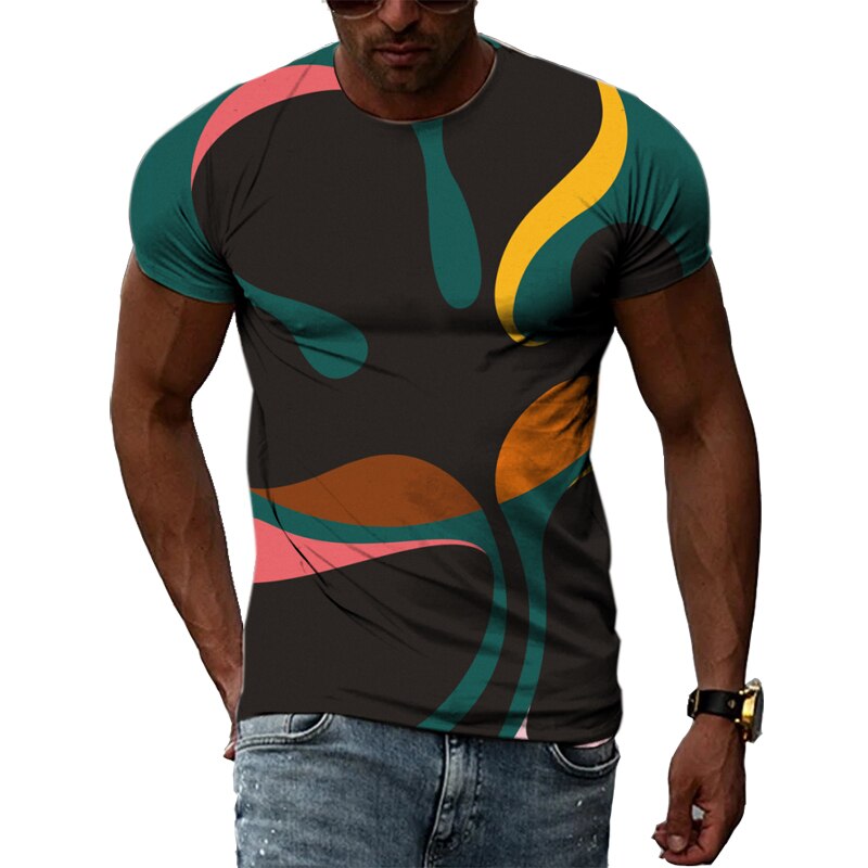 Colorful Cool Abstract Art graphic t shirts Hip Hop Street Style 3D Printed Tees Summer Men Personality Round Neck Short Sleeves