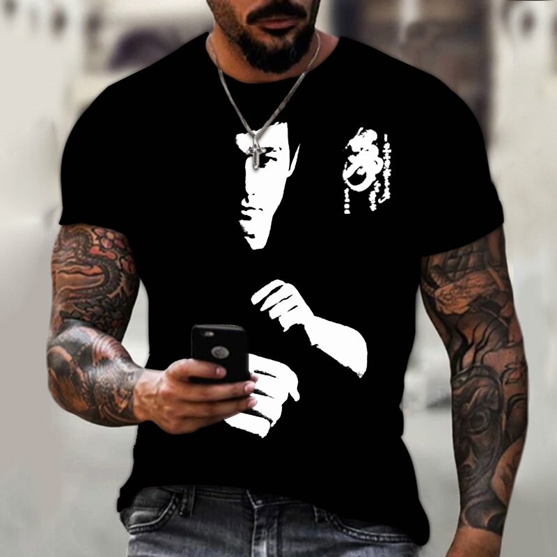 2023 New Kung Fu Star Print Tshirt  Trendy Bruce Lee 3d Print T-shirt Men's Retro Streetwear High Quality Short Sleeve T-shirt