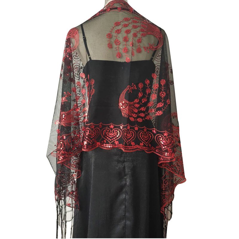 Spring Autumn Sequin Shawl Peacock Embroidery Tassel Shawl Party Evening Dress Shawl Cloak Ponchos Capes White