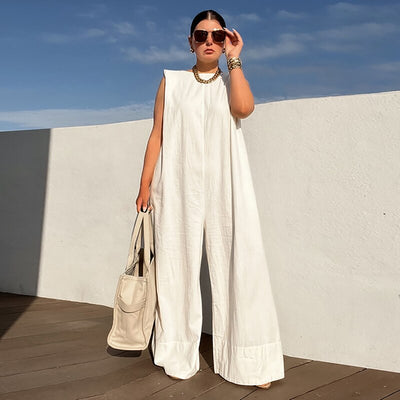 Lemongor Female Solid Color Sleeveless Wide Leg Jumpsuits Summer Fashion Loose Casual Cool Jump Suits For Women 2023 New