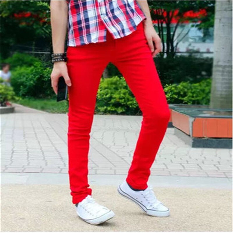 HOT Fashion Summer Solid Cotton jeans men red teenagers pantalon homme Skinny male leisure Boy Sweatpants hombre two color