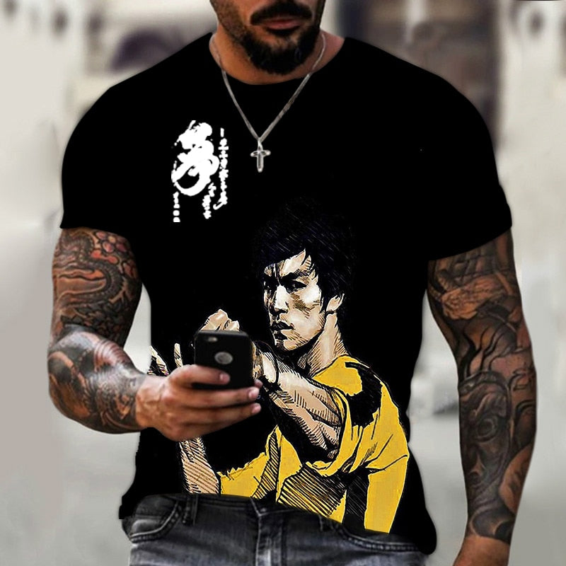 2023 New Kung Fu Star Print Tshirt  Trendy Bruce Lee 3d Print T-shirt Men's Retro Streetwear High Quality Short Sleeve T-shirt