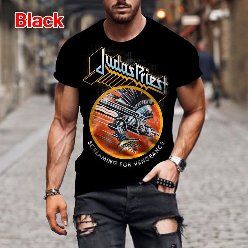 Fashion Hip Hop Rock Judas Priest Band 3D Printed T shirts For Men Casual O-neck Short Sleeve Tops Street Trend Oversized Tees