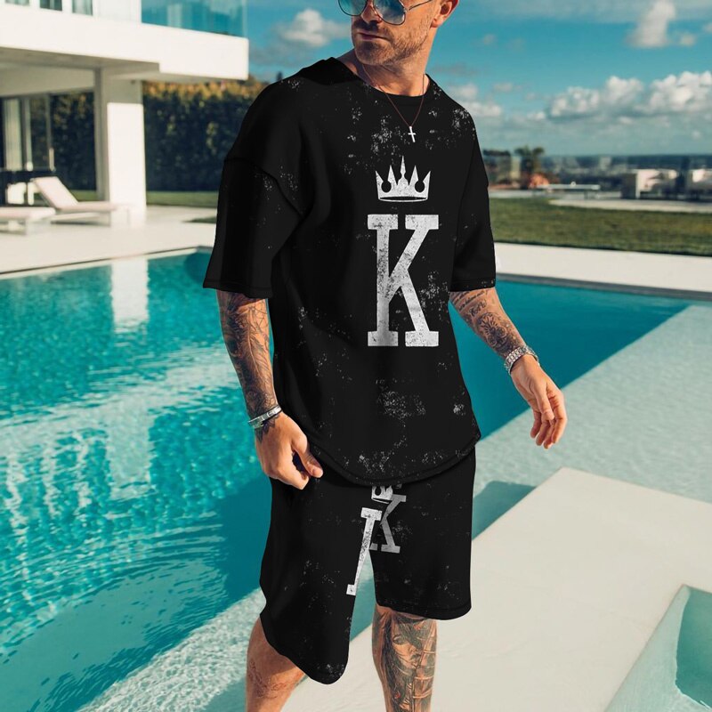 Men's Summer Tracksuit Set 3D Printed T-shirt Set Sportswear Male Oversized Clothing Shorts Suit Men's 2 Piece Outfit Track suit