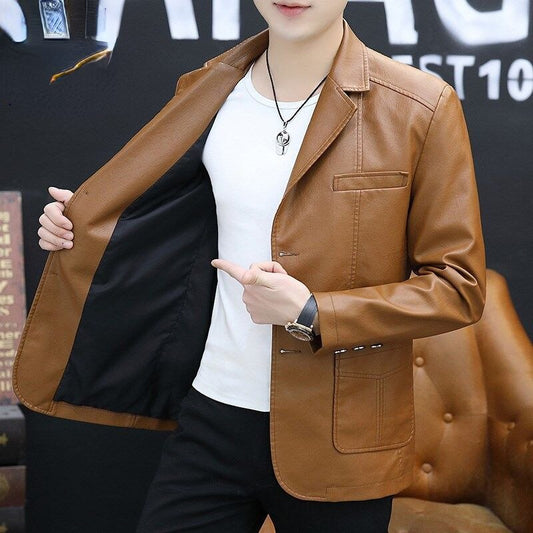 Dress Suit Coat Mens Jackets Lapel Business Leather Jackets Men Pu Blazers Korean Style Slim Fashion Coat Streetwear M-6XL A48