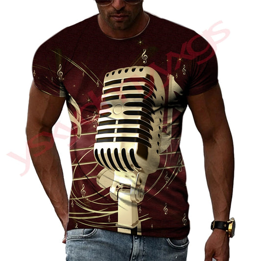 New Summer Leisure Fashion DJ Clothing Music Microphone Pattern Men T-Shirts 3D Print Hip Hop Tees Round Neck Short Sleeve Tops