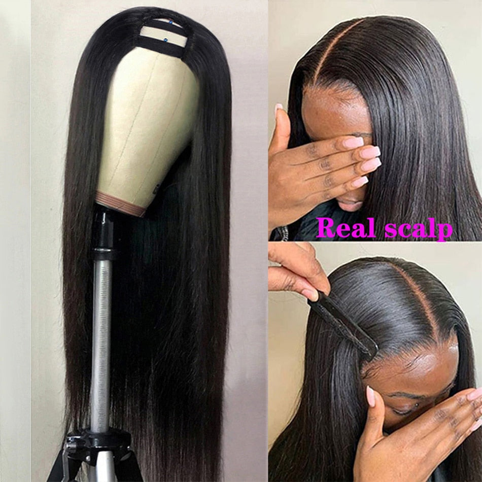 Straight Wigs Cheap U Part Wig Brazilian Human Hair Wigs For Women Virgin Hair Glueless Middle U Shape Wig 180 Density