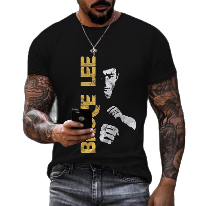 2023 New Kung Fu Star Print Tshirt  Trendy Bruce Lee 3d Print T-shirt Men's Retro Streetwear High Quality Short Sleeve T-shirt