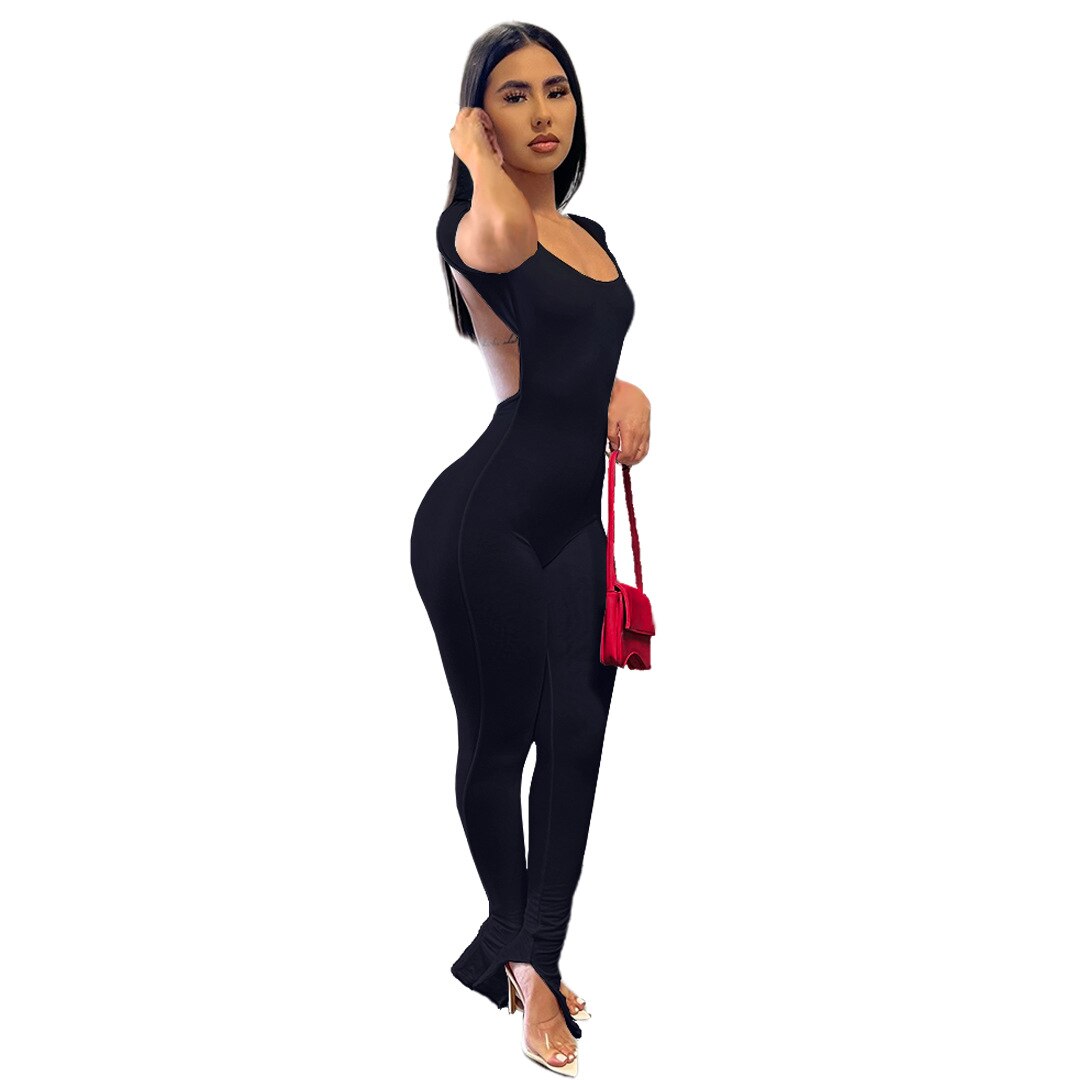 2022 Summer Fashion Jump Suits for Women Solid Color Backless Slit Small Micro Horn Slim  Sexy Jumpsuit Clubwear