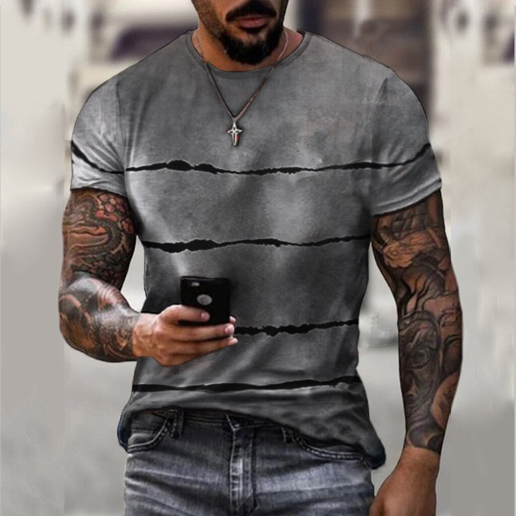 Casual Fashion 3D Printed Summer Short-sleeved Irregular Graffiti Men's T-shirts Round Neck Loose Tops Tees Men Clothing 6XL