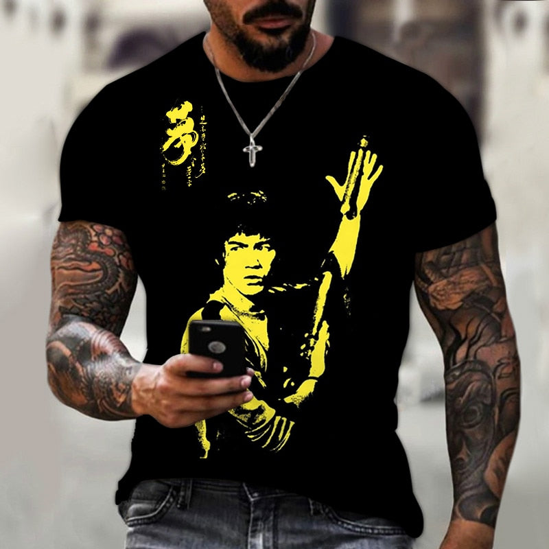 2023 New Kung Fu Star Print Tshirt  Trendy Bruce Lee 3d Print T-shirt Men's Retro Streetwear High Quality Short Sleeve T-shirt