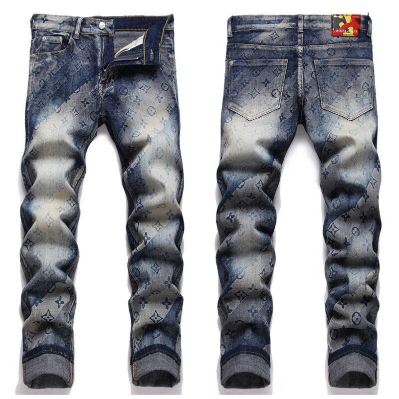 EH·MD® Tie Dyed Geometric Jeans Men's High Pressure Printing Spring Summer Cotton High Elastic Slim Fit Pants 3D Lining Scrape 2