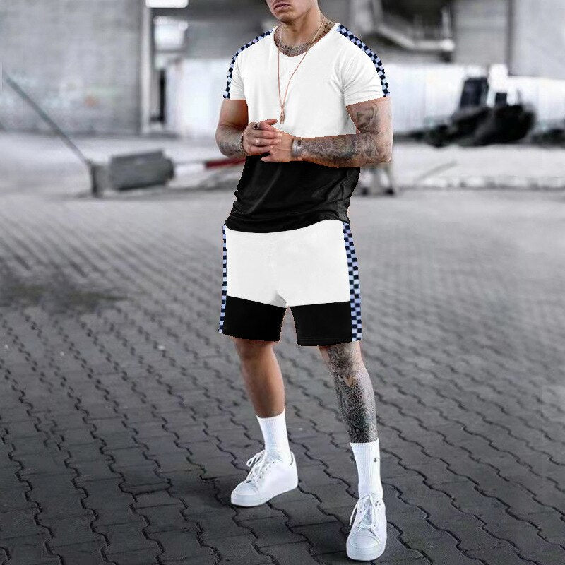 Mens Tracksuit Two Piece Sets Fashion Casual Short Sleeve Tshirts Short Outfits Streetwear Jogger Sets Printed Sports Track suit