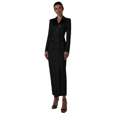 Women's Suit Long Jacket One Piece Blazer Double Breasted Formal Tuxedo Party Dress костюм женский