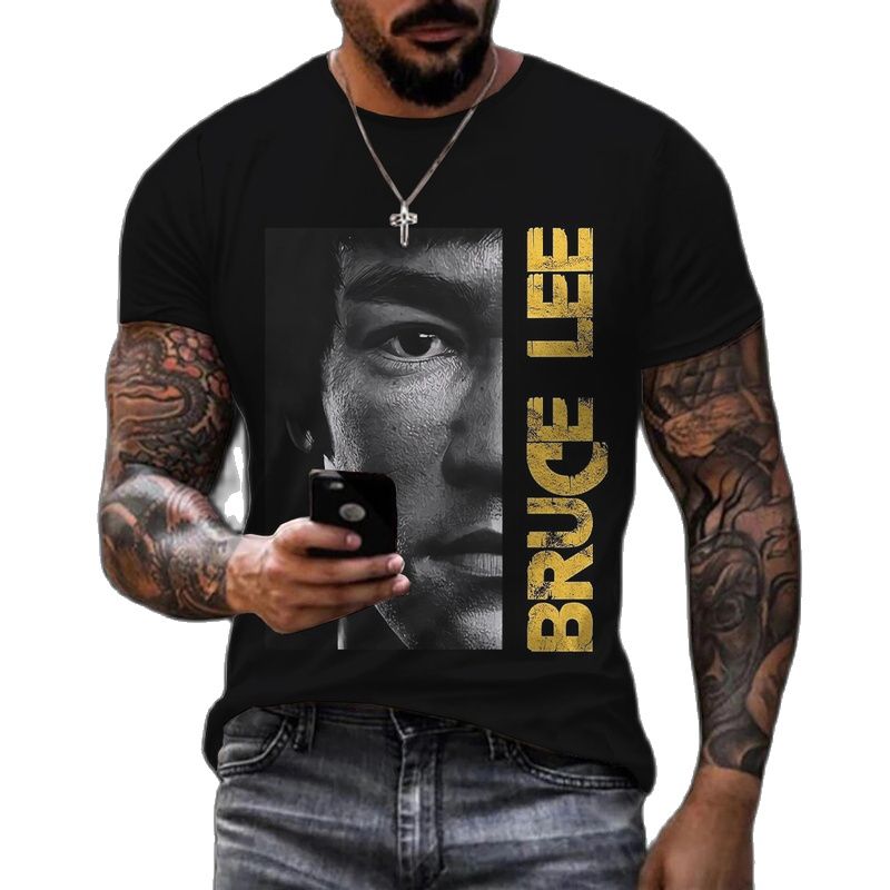 2023 New Kung Fu Star Print Tshirt  Trendy Bruce Lee 3d Print T-shirt Men's Retro Streetwear High Quality Short Sleeve T-shirt