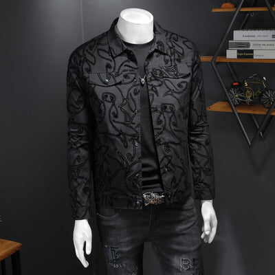 Luxury Flocking Bomber Jacket Men 2021 Autumn Business Casual Slim Jacket Lapel Single Breasted Dress Coat Social Street Wear