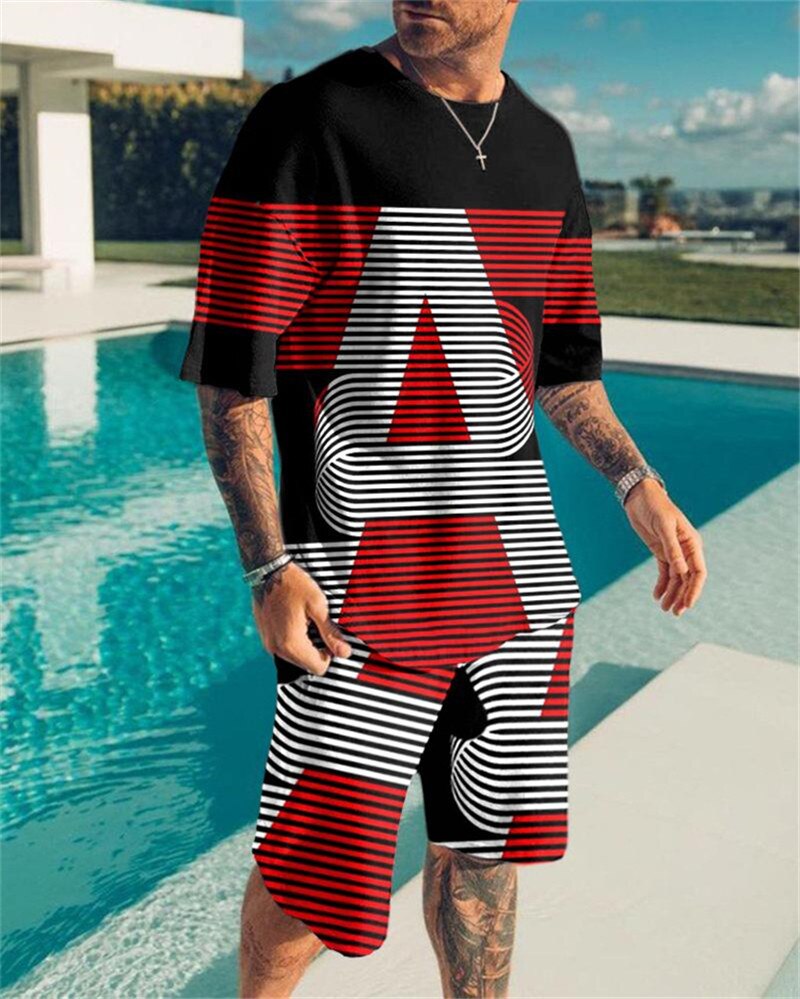 Men's Summer Tracksuit Set 3D Printed T-shirt Set Sportswear Male Oversized Clothing Shorts Suit Men's 2 Piece Outfit Track suit