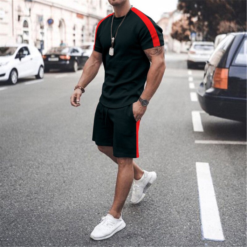 Mens Tracksuit Two Piece Sets Fashion Casual Short Sleeve Tshirts Short Outfits Streetwear Jogger Sets Printed Sports Track suit