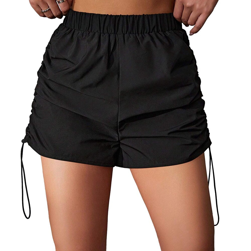 HAOYUAN Cargo Shorts for Womens Black Grey High Waist Side Drawstring Casual Sports Shorts Y2k Summer Active Wear Short Pants