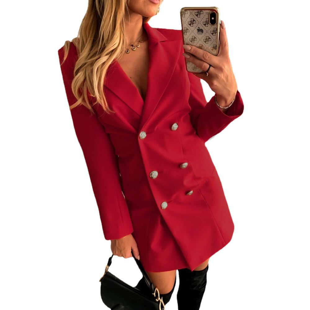 Women Autumn Winter Camel Coat Long Sleeve Solid Color Double Breasted Thin Small Suit Dress Women Double Breasted Coats