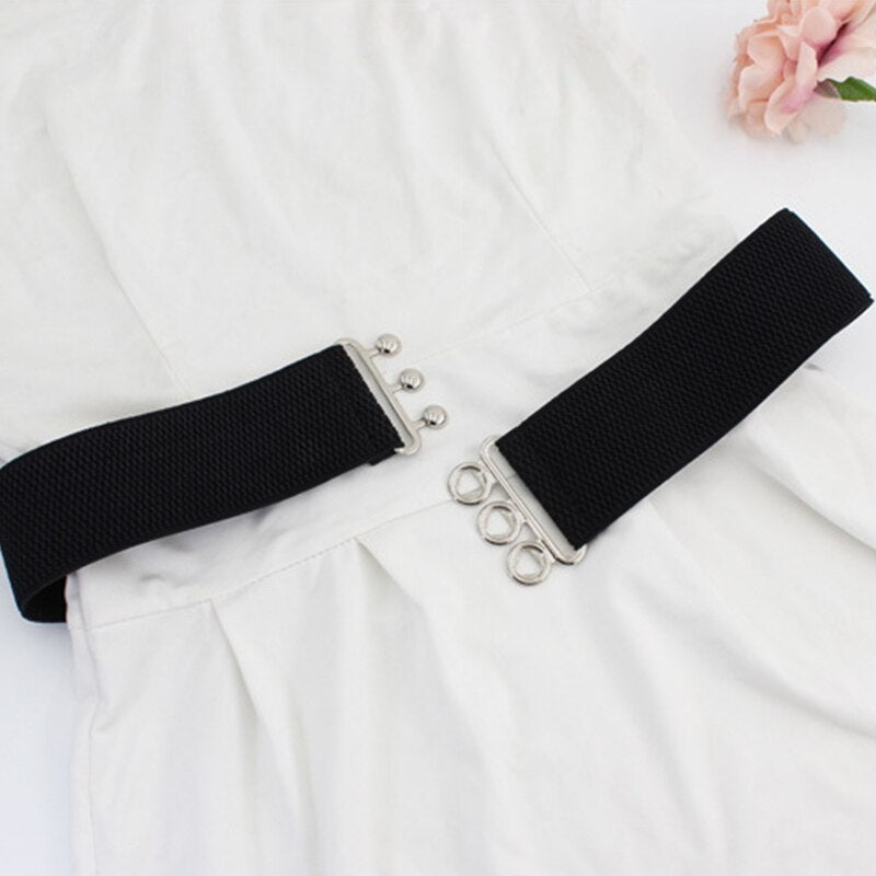 Women'S Elastic Wide Belt Golden Leaves Waist Belt Buckle Female Dress Coat Sweater Decorative Waistbands Fashion Cummerbands