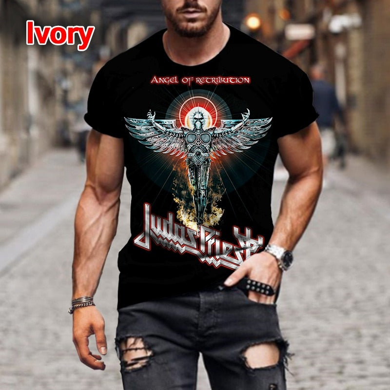 Fashion Hip Hop Rock Judas Priest Band 3D Printed T shirts For Men Casual O-neck Short Sleeve Tops Street Trend Oversized Tees