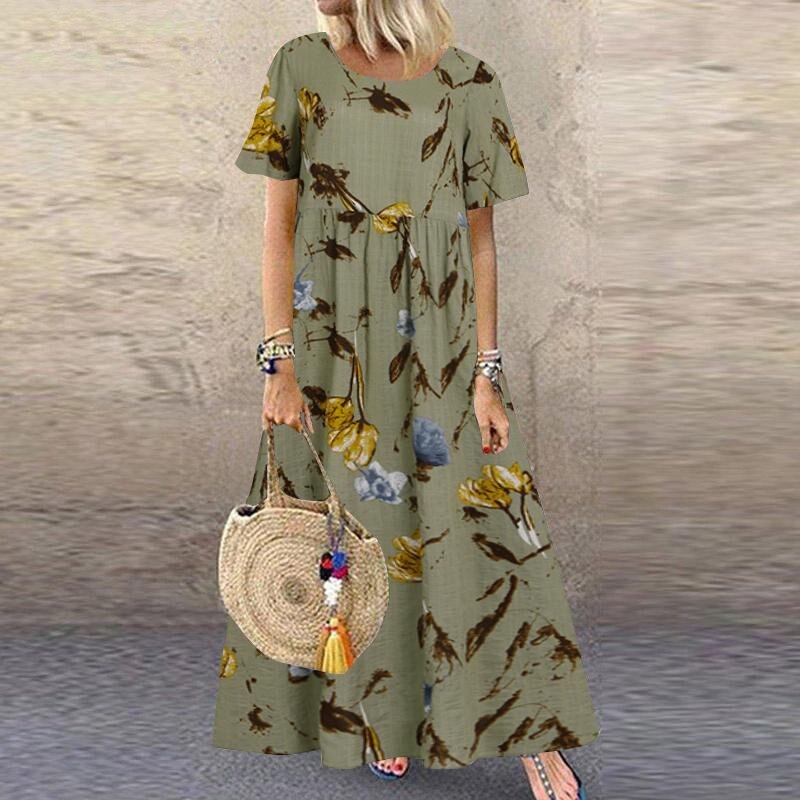 Summer Boho Maxi Dress Women Fashion Floral Printed Loose Sundress Casual High Waist Beach Party Long Dresses Vestidos Robe