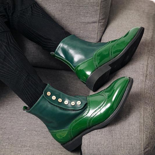 Outdoor Men Business Ankle Boots Formal Prom Shoes Spring Green High Tops Leather Shoes Thick Soled Gladiator Footwear Size 46