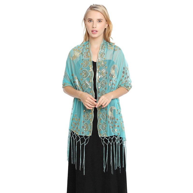 Spring Autumn Sequin Shawl Peacock Embroidery Tassel Shawl Party Evening Dress Shawl Cloak Ponchos Capes Black