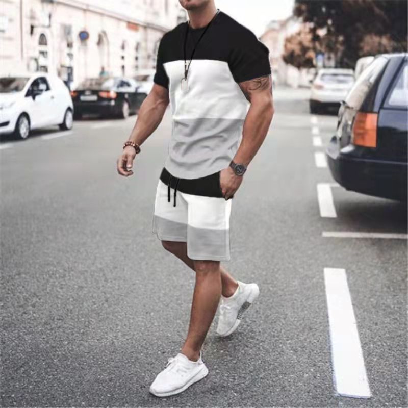 Mens Tracksuit Two Piece Sets Fashion Casual Short Sleeve Tshirts Short Outfits Streetwear Jogger Sets Printed Sports Track suit