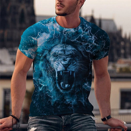 2022 Men's Fashion Animal T-shirt Round Neck Short Sleeve Funny 3D Lion Printed T-shirt