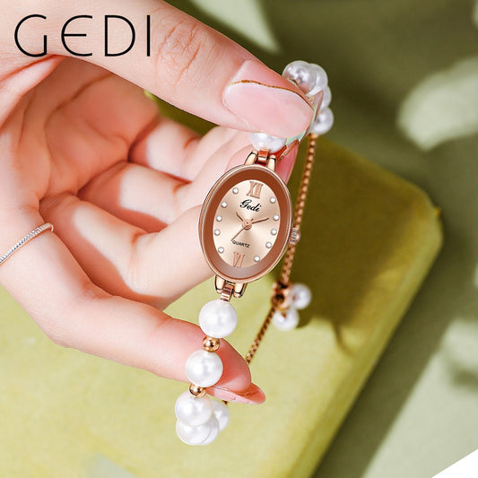 GEDI Luxury Woman Bracelet Watch Simulated Pearl Fashion Quartz Wristwatches Waterproof Women Watches Casual Dress Ladies Clock