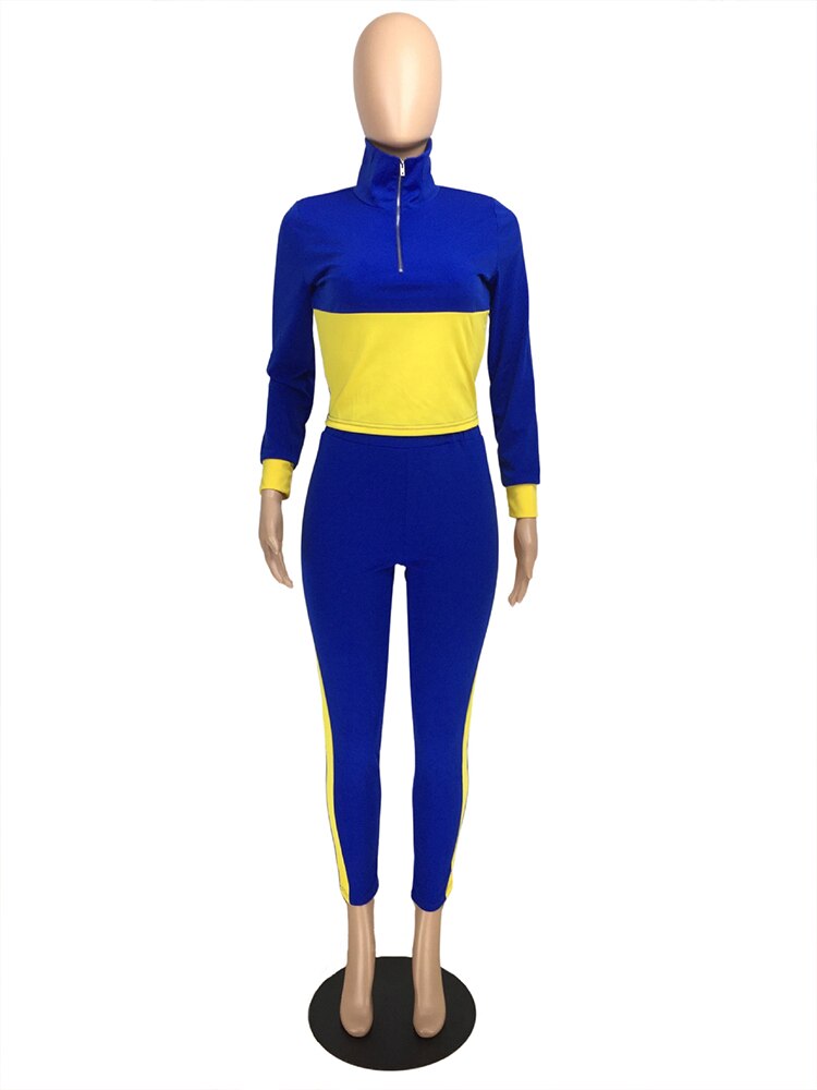 Active Wear Home Suits for Women Contrast Color Turtleneck Long Sleeve Pullover and Slim Fit Workout Legging Loungewear Outfits