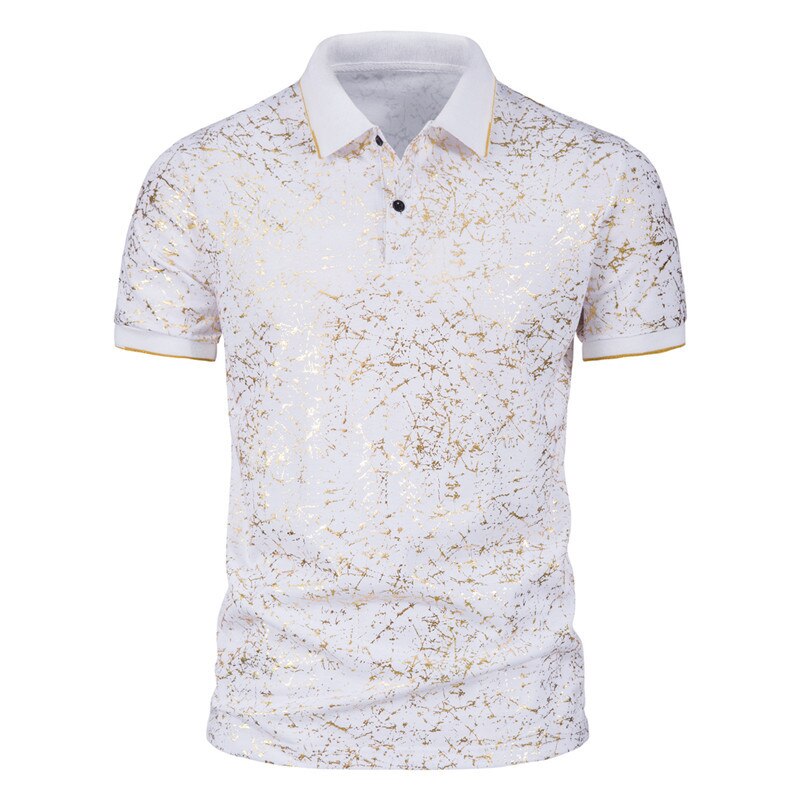 Mattswag Bronzing Crack Printed Polo T Shirts Male Fashion Nightclub Stage Dress Up  Men's Top Regular Fit Casual Daily Clothing