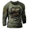 Vintage Men's T Shirt Long Sleeve Cotton Top Tees USA Route 66 Letter Graphic 3D Print T-Shirt Fall Oversized Loose Clothing 5XL