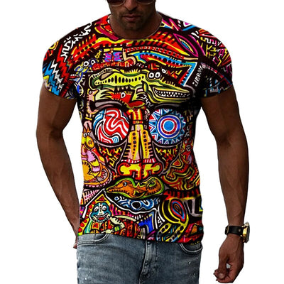 Colorful Cool Abstract Art graphic t shirts Hip Hop Street Style 3D Printed Tees Summer Men Personality Round Neck Short Sleeves