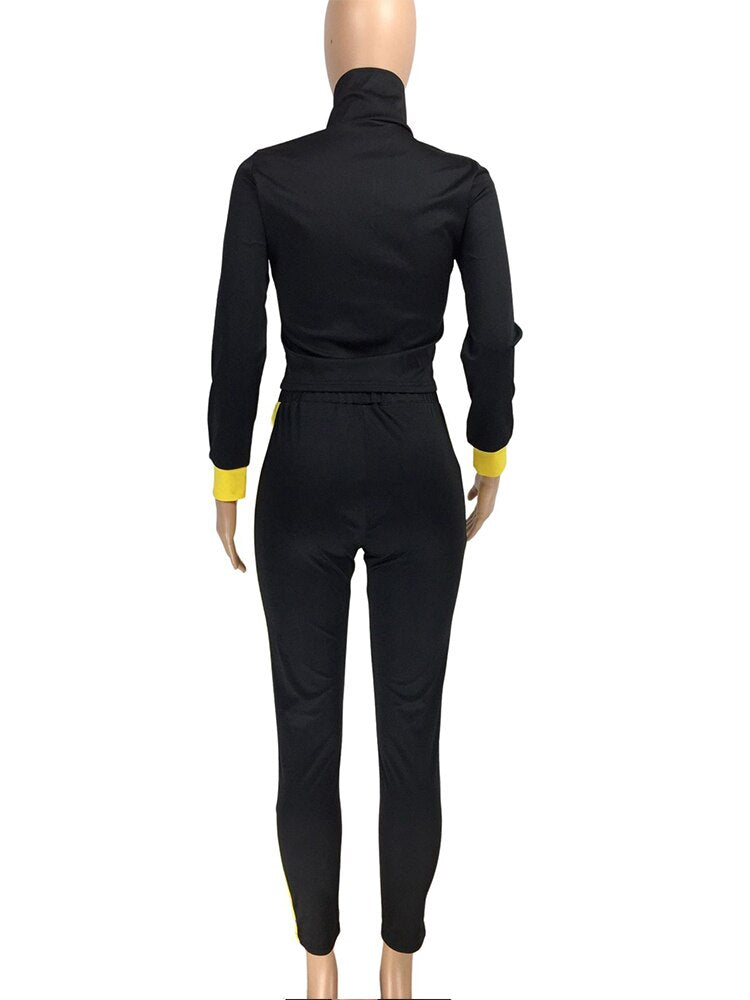 Active Wear Home Suits for Women Contrast Color Turtleneck Long Sleeve Pullover and Slim Fit Workout Legging Loungewear Outfits