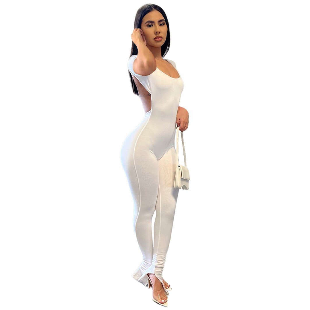 2022 Summer Fashion Jump Suits for Women Solid Color Backless Slit Small Micro Horn Slim  Sexy Jumpsuit Clubwear