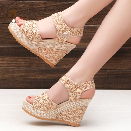 Women's Wedges Sandals 2023 Summer New Fashion Mesh Peep Toe Platform High Heel Women Sandals Sexy Party Dress Women Sandalias